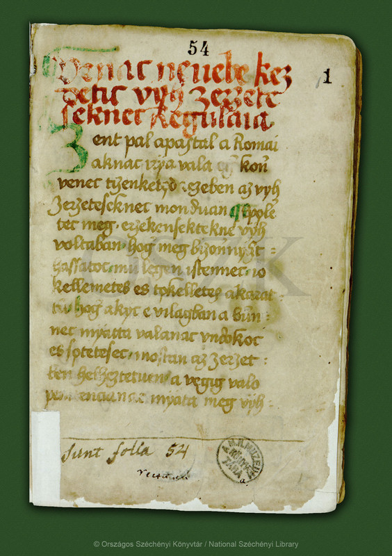 Vitkovics-kódex (1525), 54. p. – Kézirattár, MNy 10