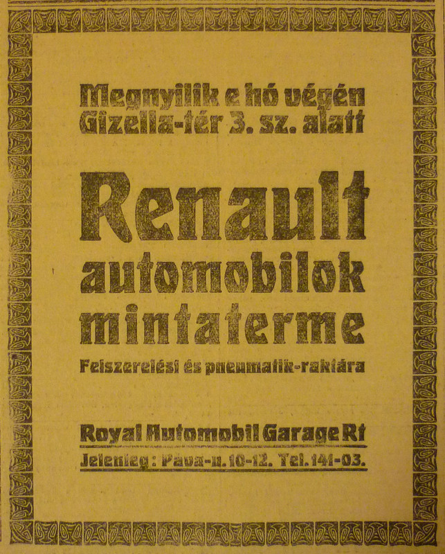 fovarosi.blog.hu: VorosmartyTer3-Renault-1913Junius-AzEstHirdetes