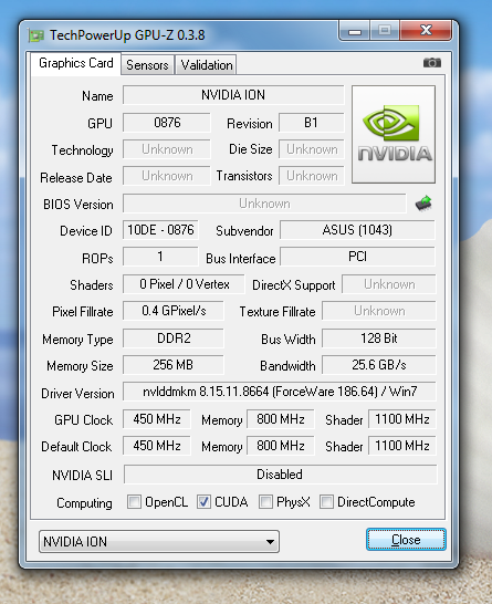 ASUS Eee PC 1201N GPU-Z