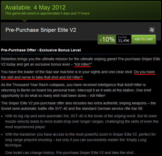 bence560: Sniper Elite V2 pre-purchase WIN