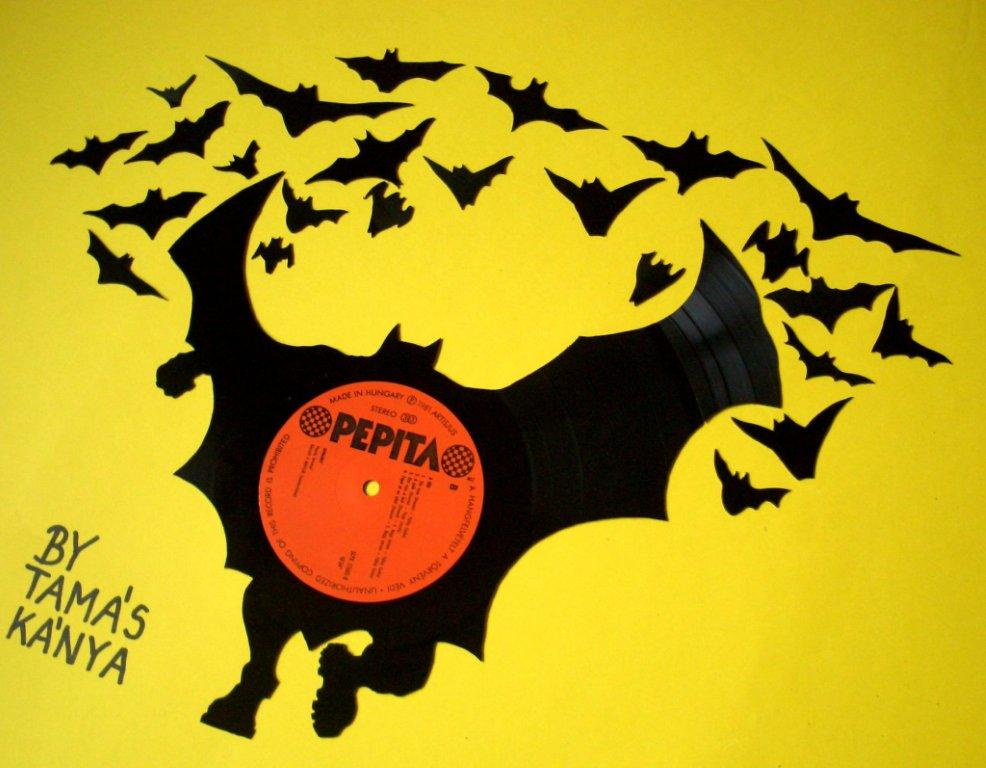 batman silhouette vinyl records art by tamas kanya
