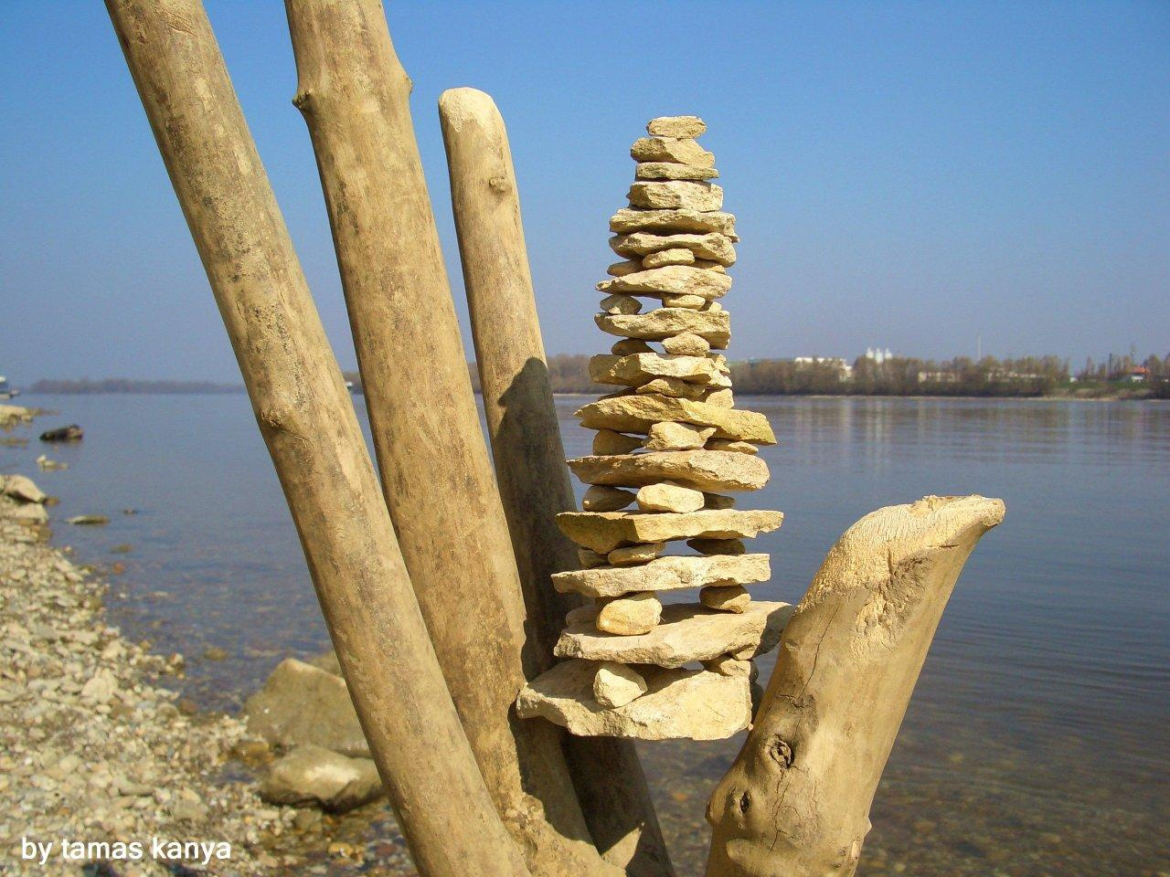 driftwood hand and stone "pagoda"by tamas kanya
