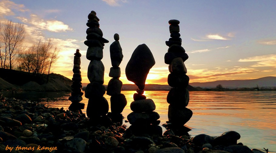 Stone balance art in the sunset in Hungary by tamas kanya