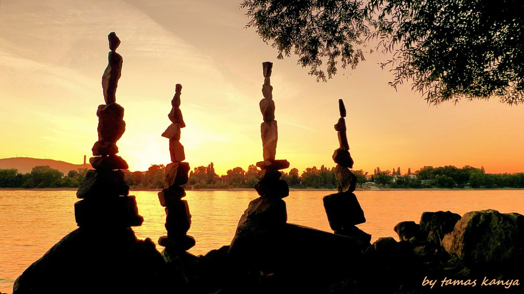 Stone balance art in the sunset from Hungary by tamas kanya