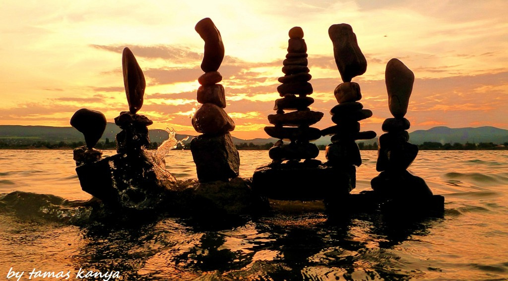 Stone balance art in the sunset from Hungary by tamas kanya