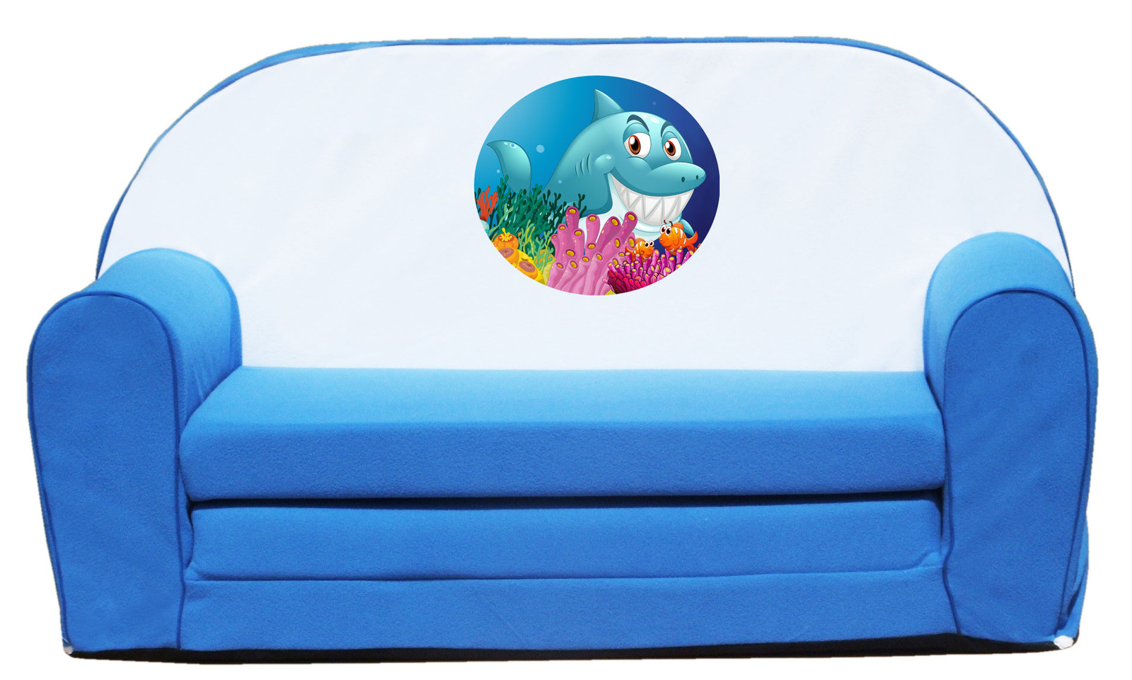 Kihajtható kék szivacs kanapé gyerekeknek cápa mintával