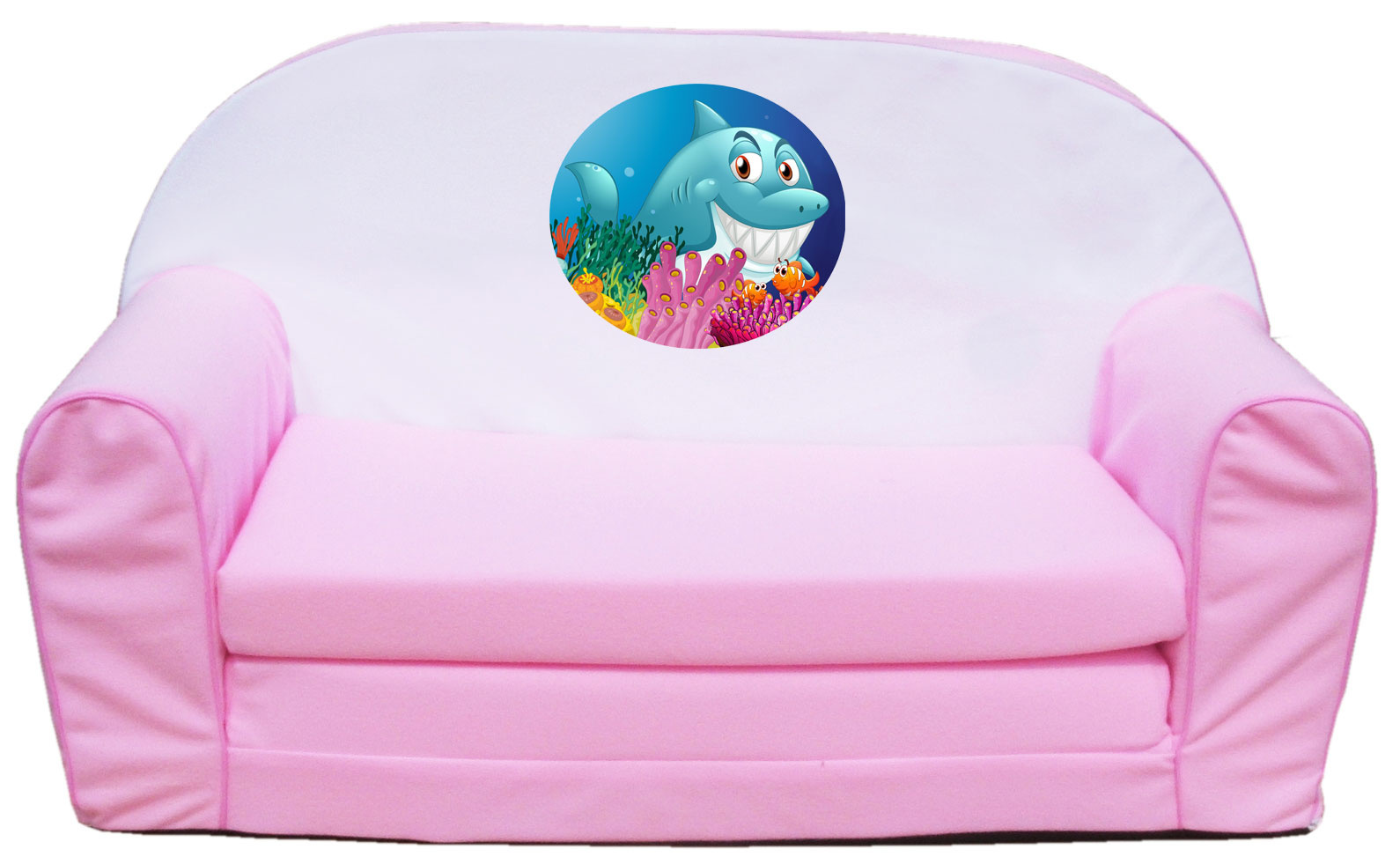 Kihajtható pink szivacs kanapé gyerekeknek cápa mintával