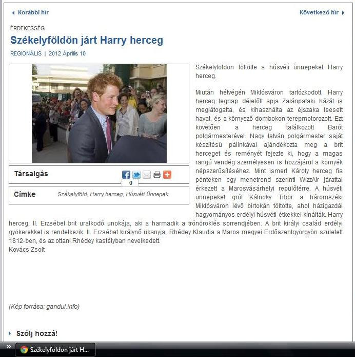 Székelyföldön járt Harry herceg