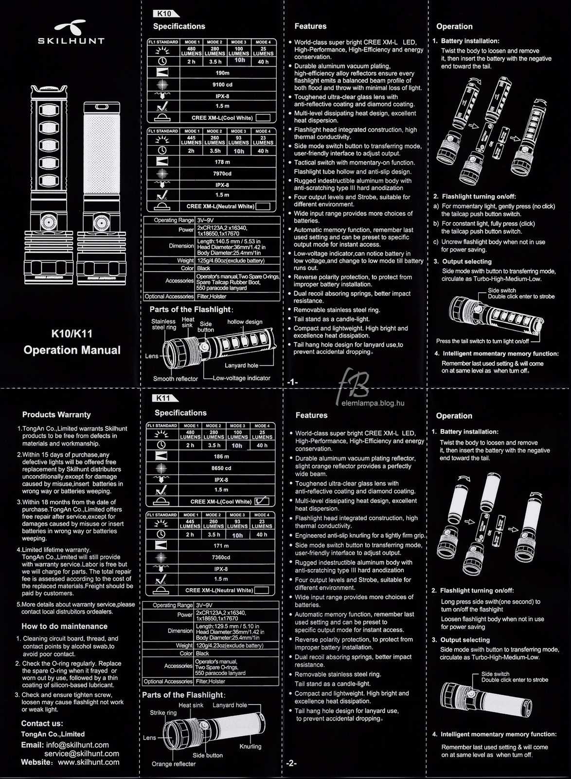 skilhunt k11 k10 manual scan fb blk