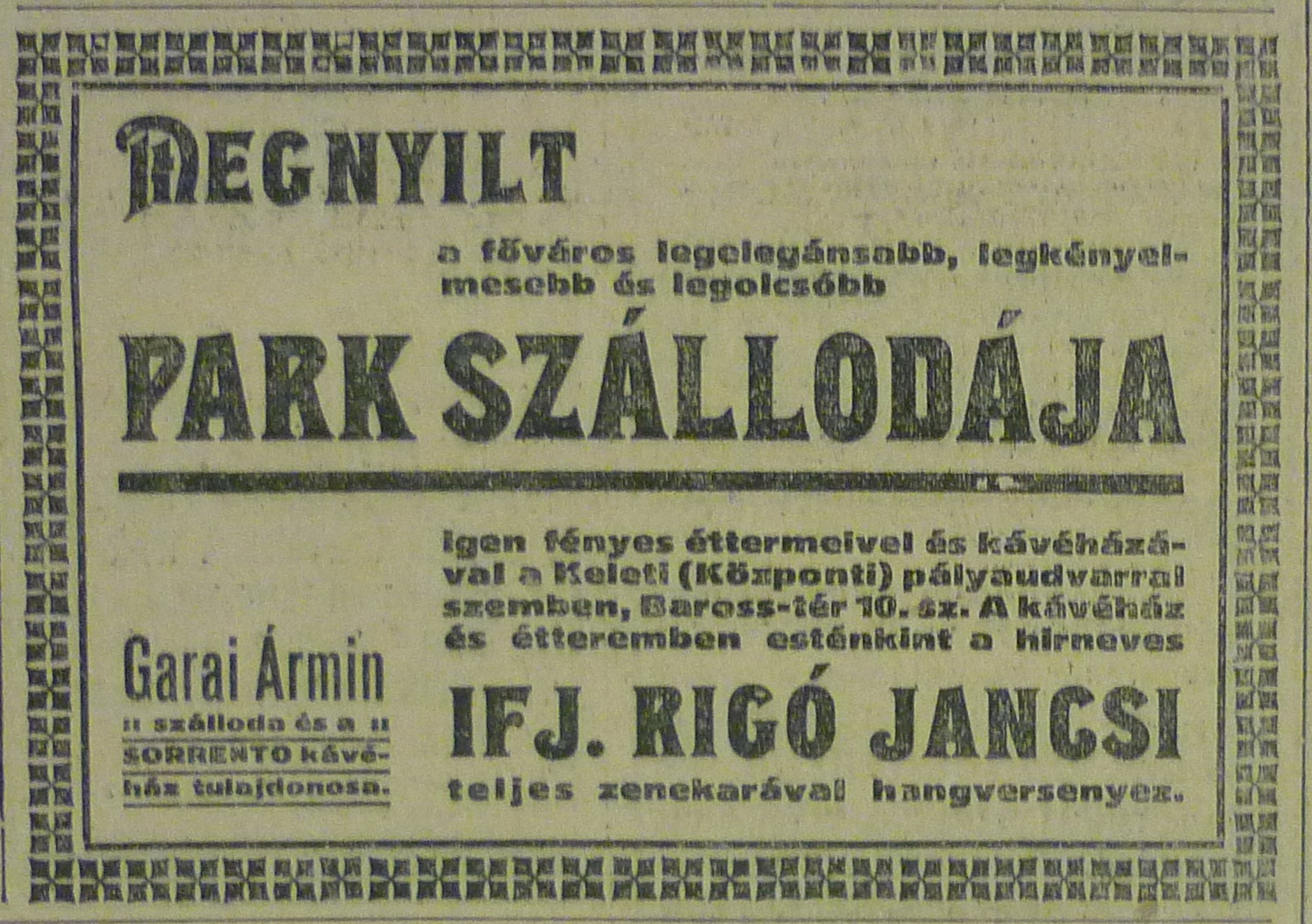ParkSzallo-1913Szeptember-AzEstHirdetes
