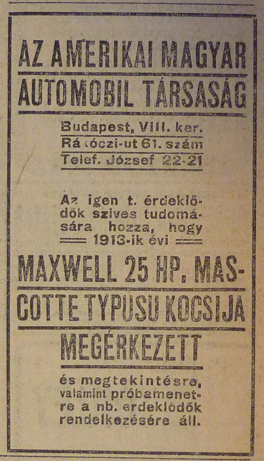 RakocziUt61-1913Aprilis-AzEstHirdetes