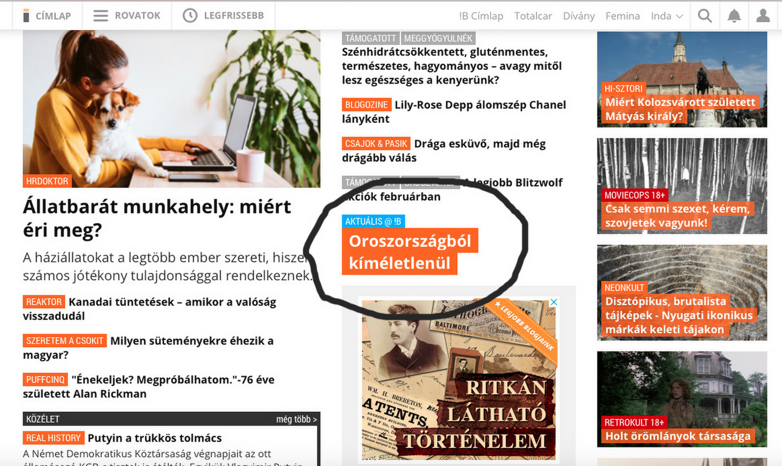 2022 február 22 Index címlap blogketrec kiemelés oroszország