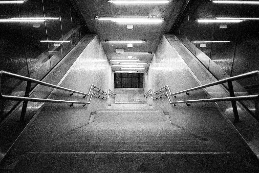 underground symmetry - Olympus Mju II Ilford HP5 pushed to 800 d