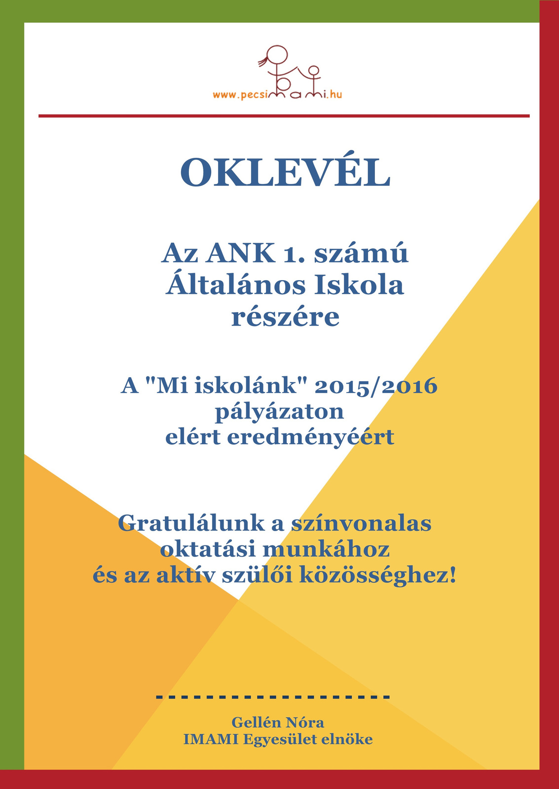 Oklevél- ANK iskola UOtoll