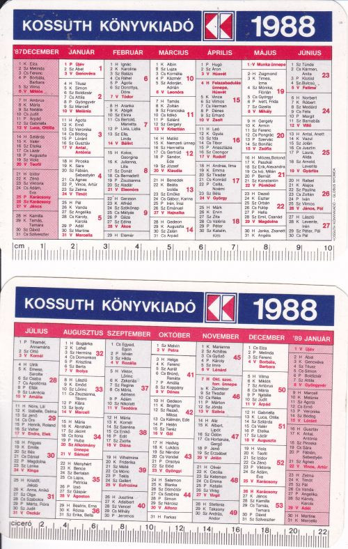 1988 - Kártyanaptár-Card Calendar
