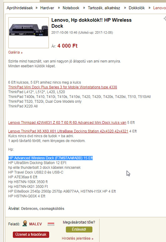 2017-12-13 06 29 50-Lenovo, Hp dokkolók!! HP Wireless Dock.png