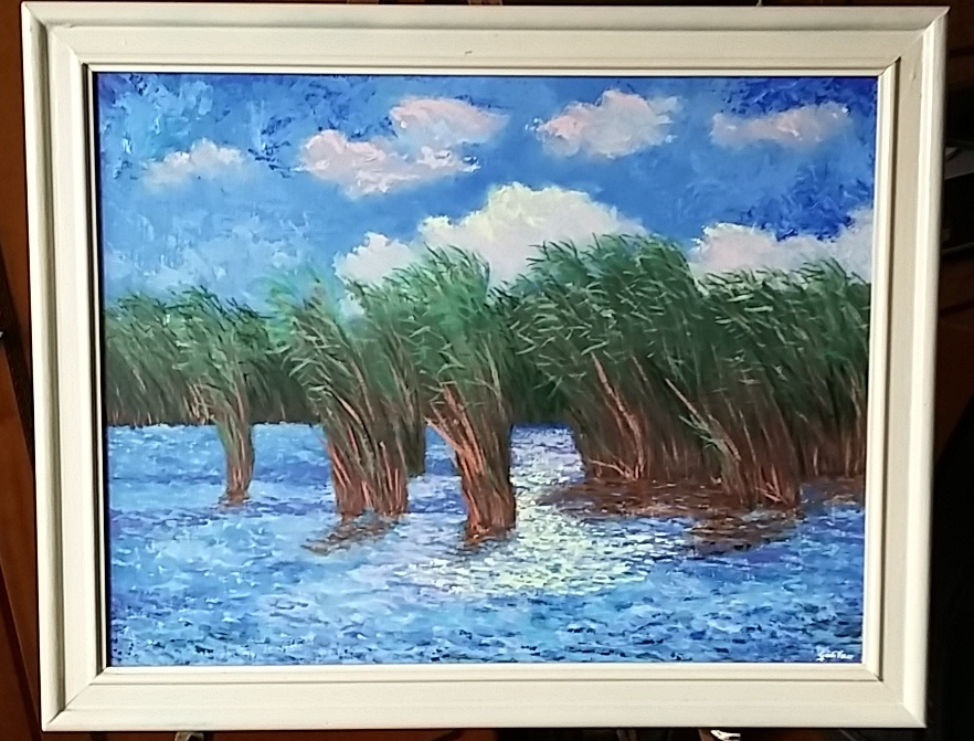 A tó reggele. olaj-farost. 50x65.