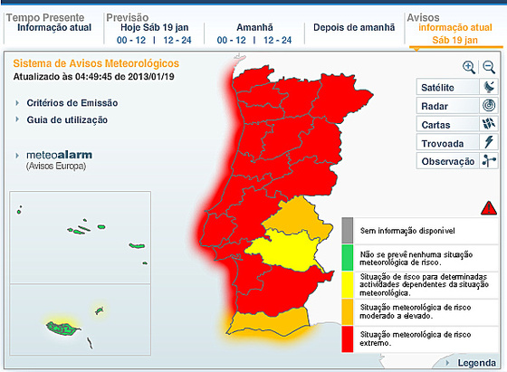 Vörös riasztás Portugália majdnem egész területén