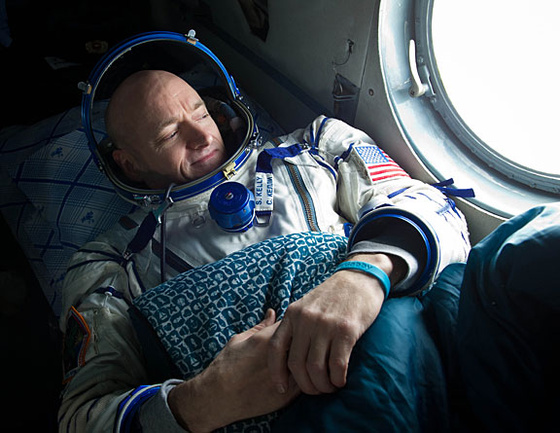 NASA astronaut Scott Kelly, Expedition 26 commander, looks out t