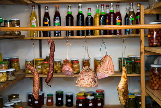 pantry with meats and pickles