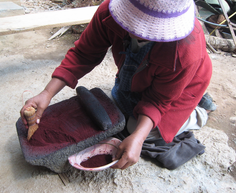 grinding-cochineal-on-metate living-textiles-of-mexico