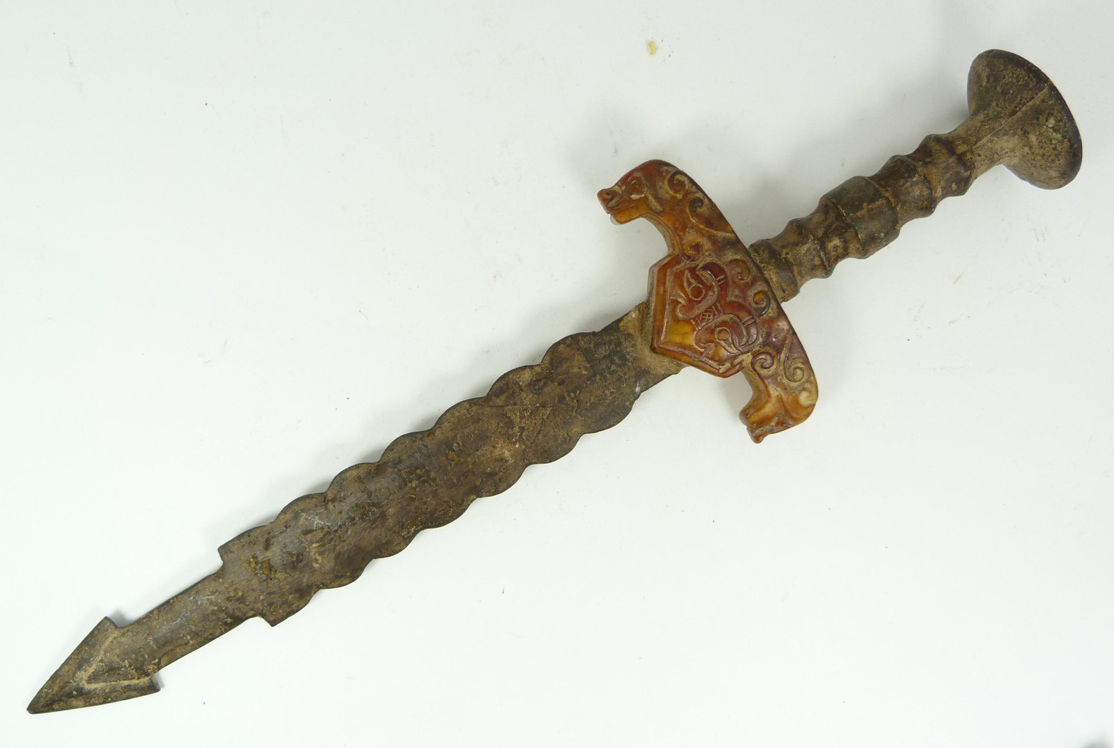 CHINESE ARCHAIC BRONZE &amp; JADE JIAN DAGGER