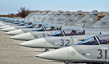 A Magyar Légierő Gripen-flottája a kecskeméti légibázison.