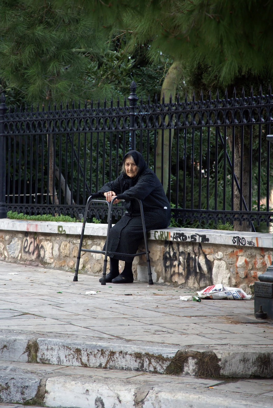 Old lady on the strret in Athens, Greece