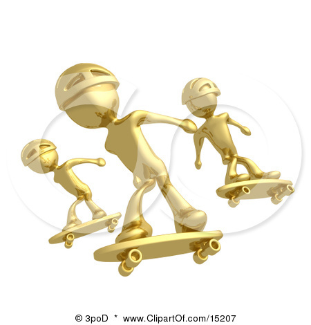 15207-Three-Gold-Skateboarders-In-Helmets-Catching-Air-All-At-Th