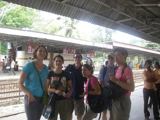 Group photo at train station