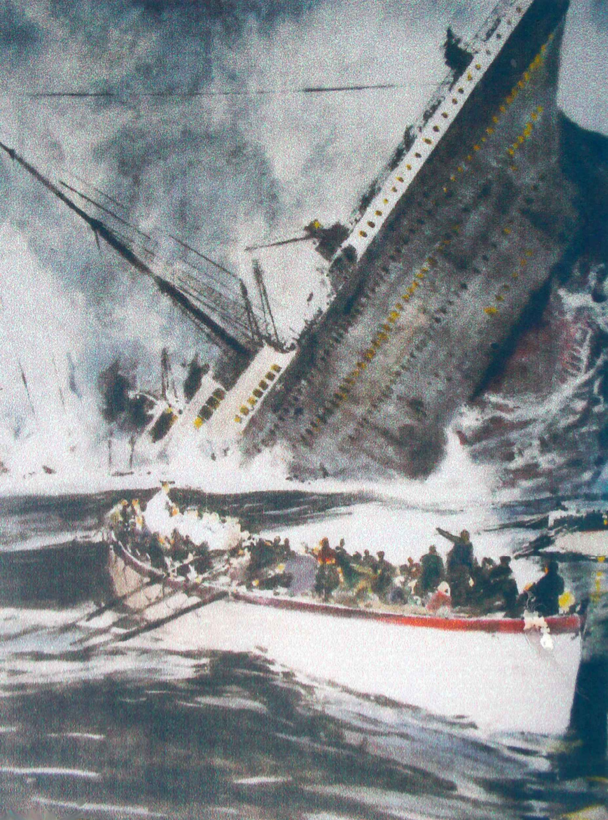 A sűllyedő Titanic és egy mentőcsónak fantázia festmény
