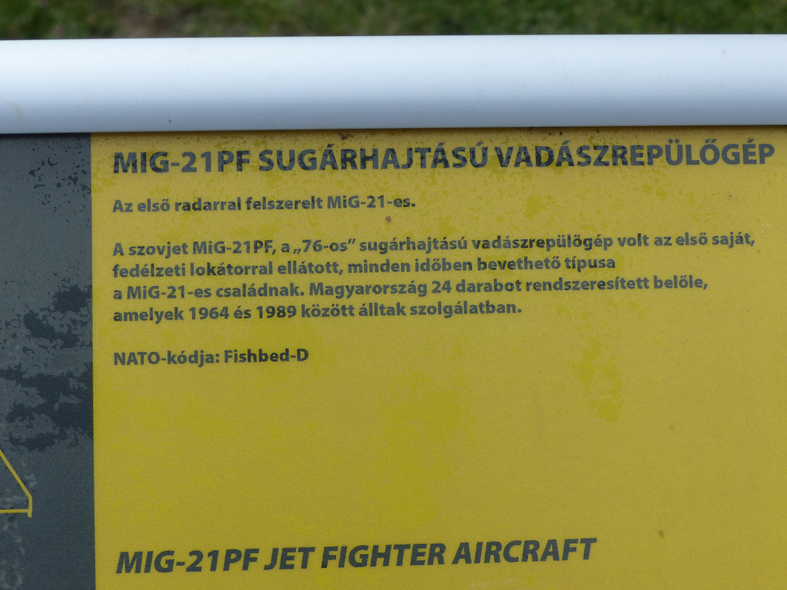 Szolnok, Rep Tár, MIG-21PF (Fishbed-D), SzG3