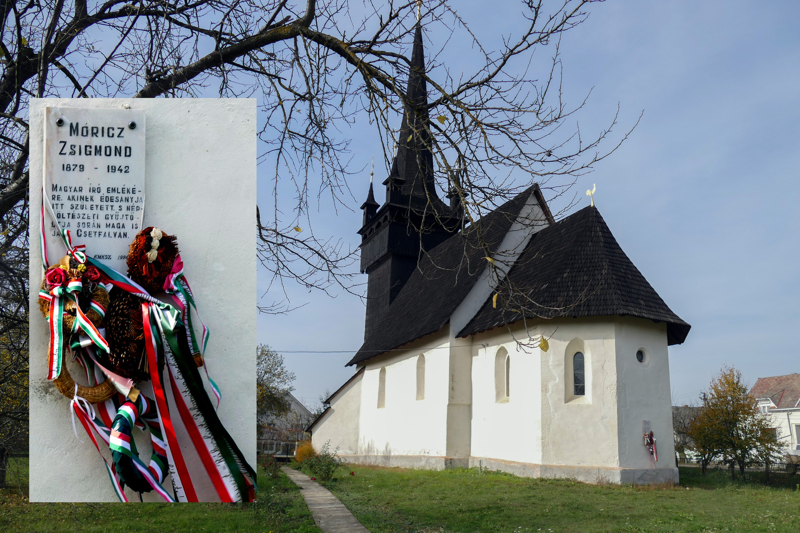 Kárpátalja - Csetfalvai református templom emléktáblával