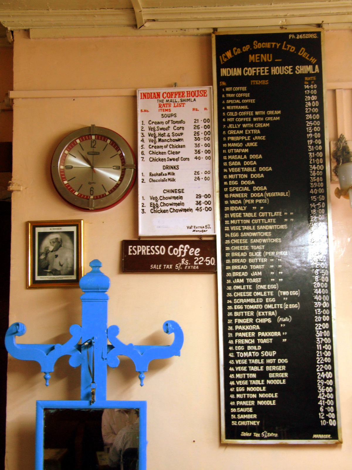 Shimla - Indian coffee house - árlista