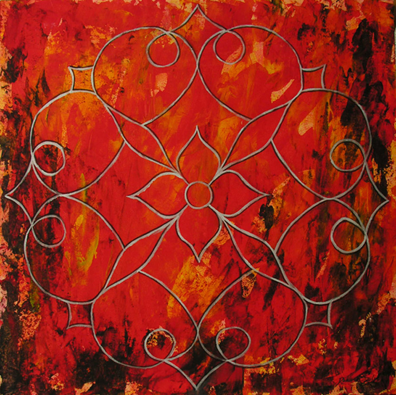 Tűz-varázs - mandala, 60x60 akril - fatábla