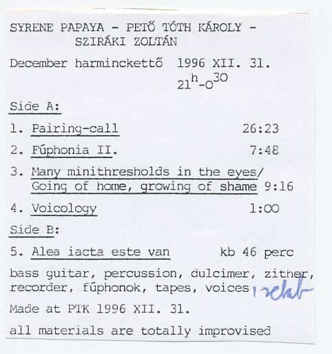 Syrene Papaya - PTK - Sziráki - December harminckettő