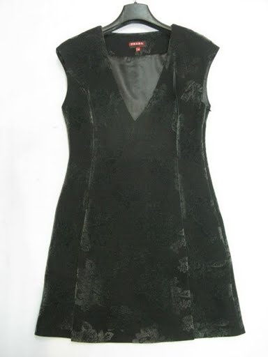 90802A-02 PRADA BLACK COTTON&POLYESTER&VELOUR DRESS SIZE 2 4 6  