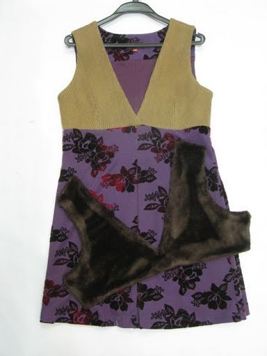 90802A-03A   PRADA PURPLE COTTON JERSEY&POLYESTER&VELOUR DRESS S