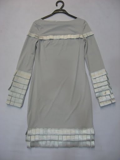 90724A-13 CHANEL GREY COTTON JERSEY&SILK DRESS SIZE 2 4 6 PRICE 