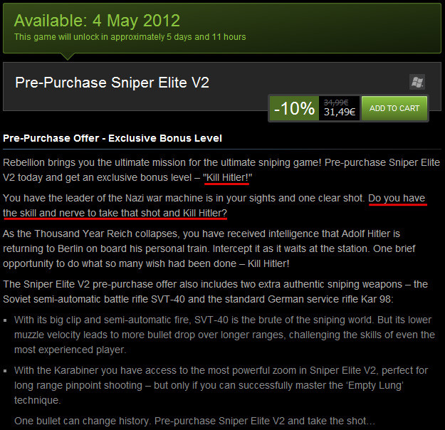 Sniper Elite V2 pre-purchase WIN