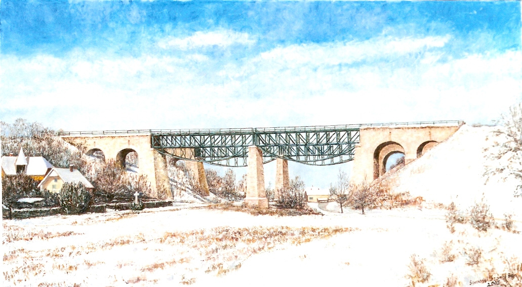 A Viadukt télen, 50x90cm, olaj-vászon.